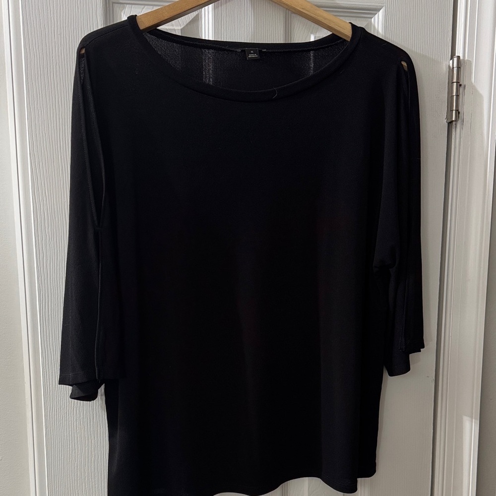 Ann Taylor Classic Black Blouse with shoulder slits EUC